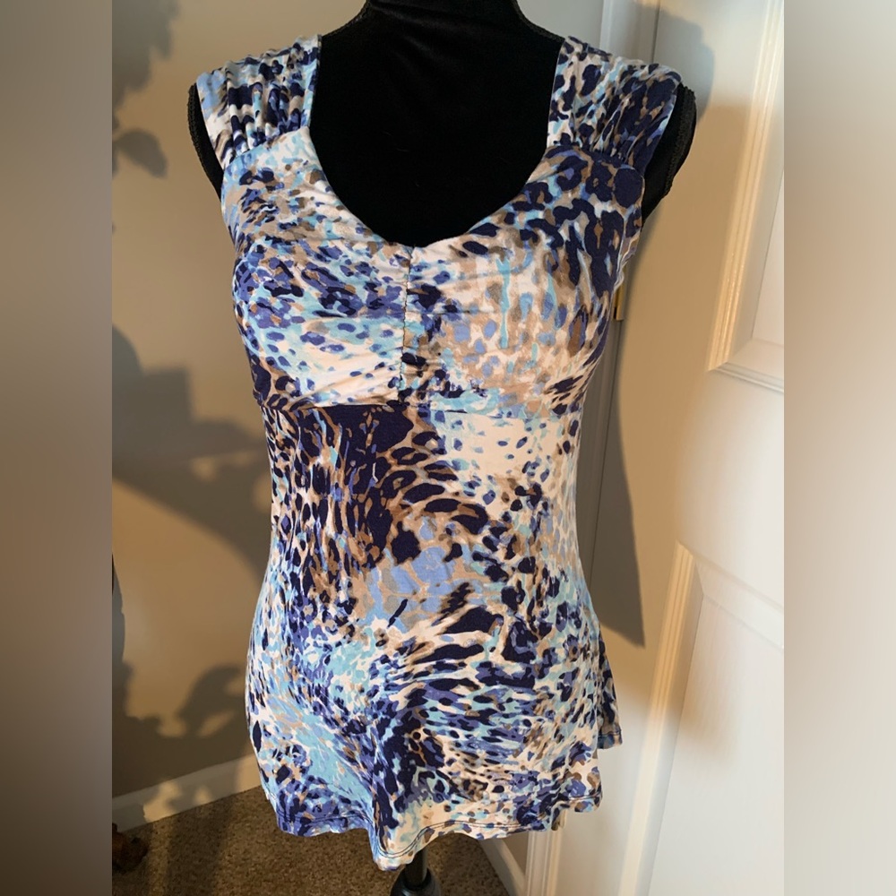 Boston Proper Blue and White Animal Print Blouse